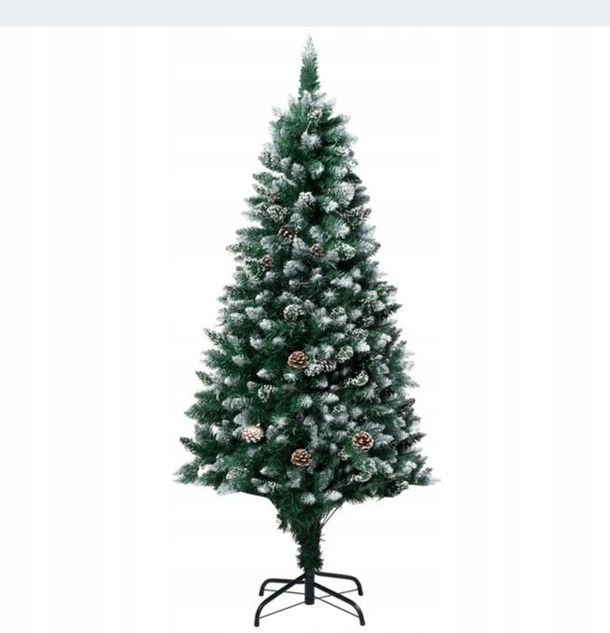 Choinka sztuczna z szyszkami i białym śniegiem 180 cm