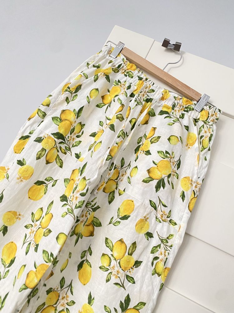 Lniane Nowe Spodnie Tkmaxx Cytryny Len Włoskie Białe Letnie Plażowe S