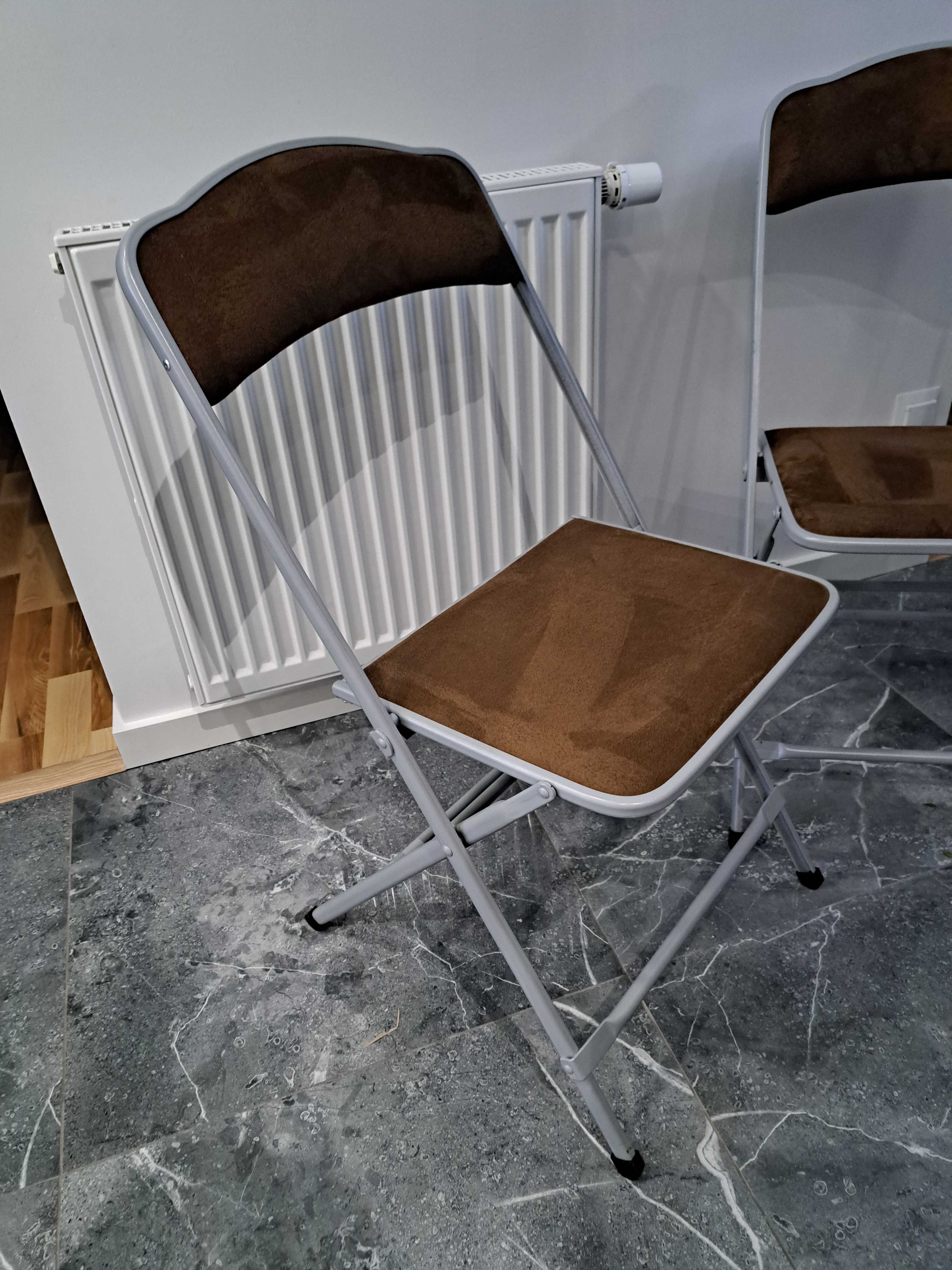Krzesła składane metalowe z materiałowym siedzeniem/oparciem 2 szt.