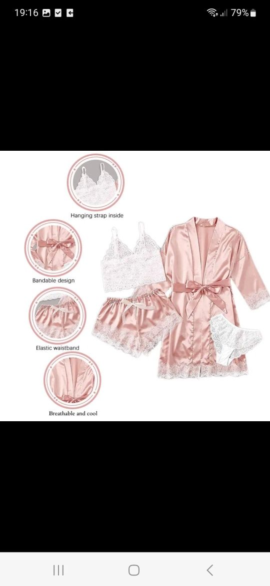 Nowy komplet bielizny damski zestaw piżama bielizna satynowa koronkowa