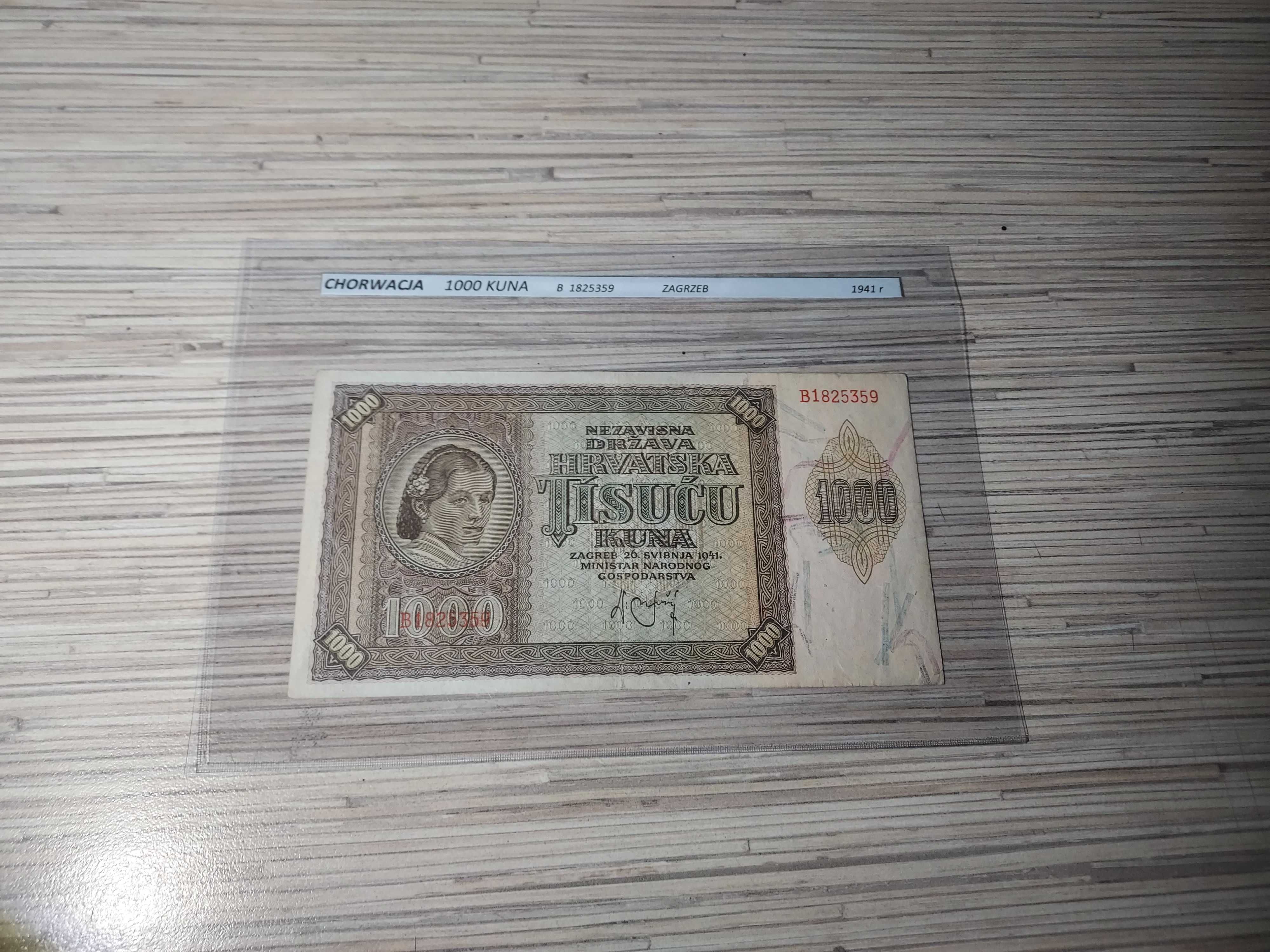 Banknot 1000 kuna 1941 rok w koszulce