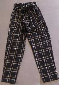 Spodnie czarne w kratkę dla dziewczynki, rozmiar 140