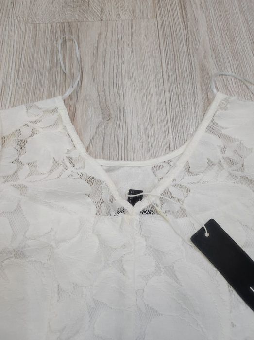 Biała krótka bluzka długi rękaw koronkowa elegancka Esprit S