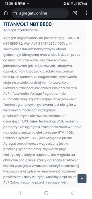 Agregat prądotwórczy 7,2 kw