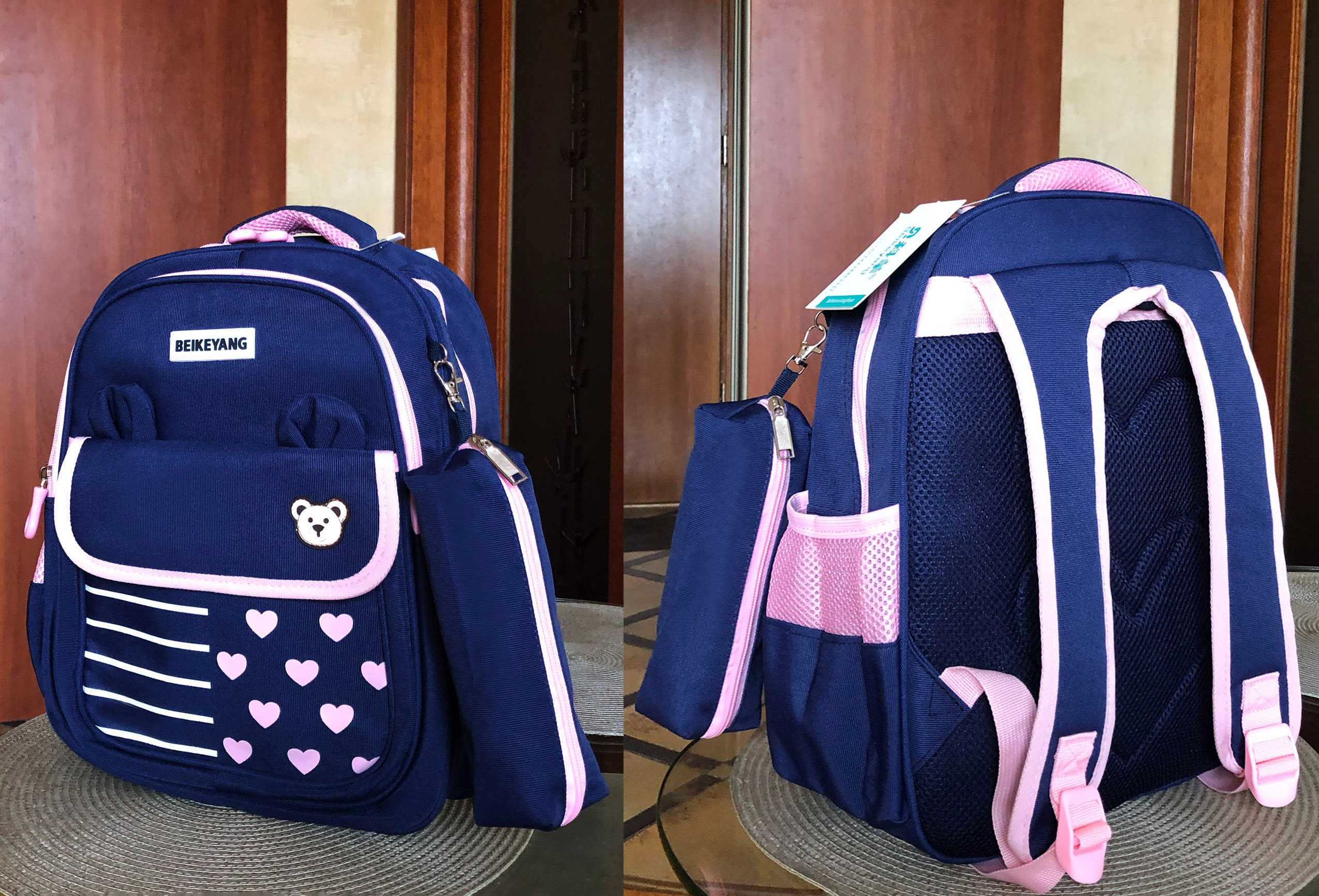 Рюкзак школьный с пеналом девочке 1 2 3 класс, ортопедический портфель
