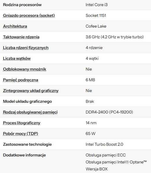 Intel Core i3-9100F procesor i3 9100F bdb - 9 gen LGA1151 Windows 11