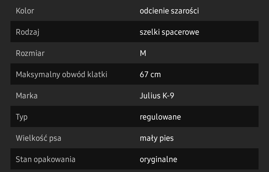 Szelki dla psa Julius K9  obwód piersi: 49-67 załącznik na ostatnim zd