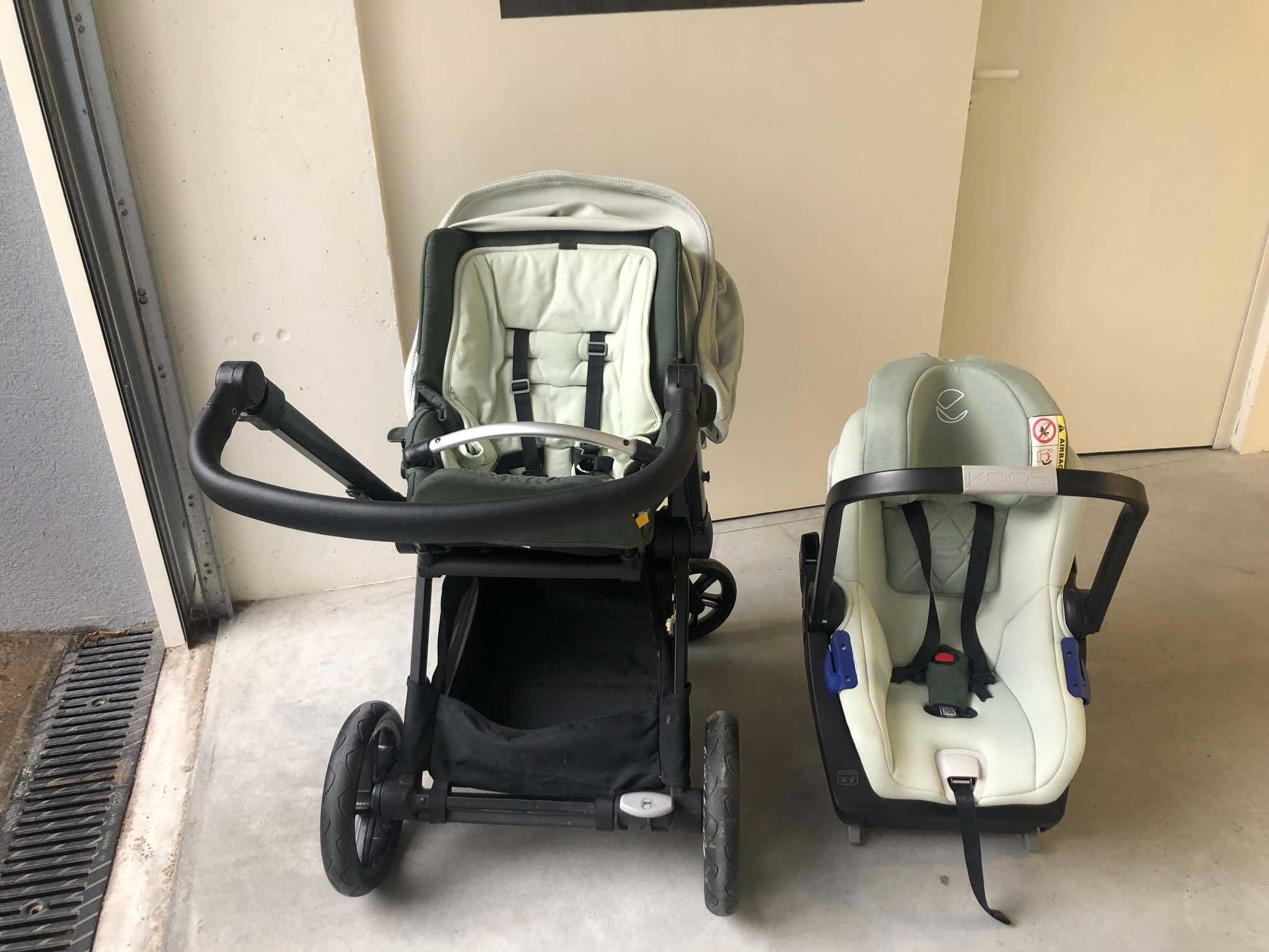 Conjunto carrinho de bebé + ovo + alcofa