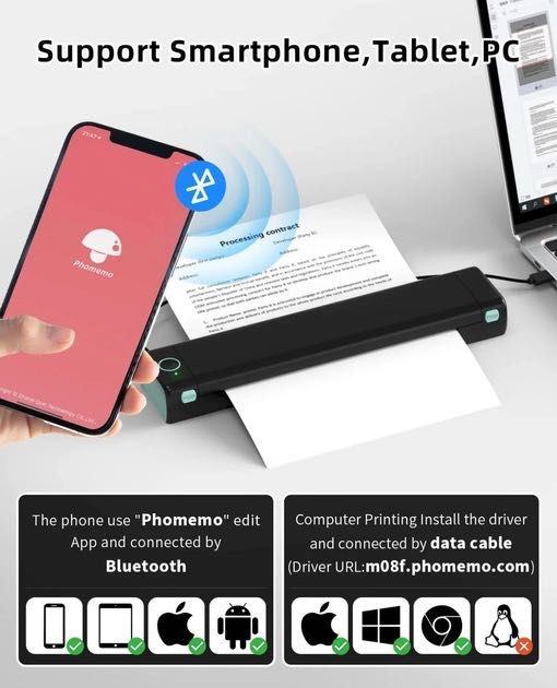 Портативний бездротовий термальний міні принтер phomemo  m08f