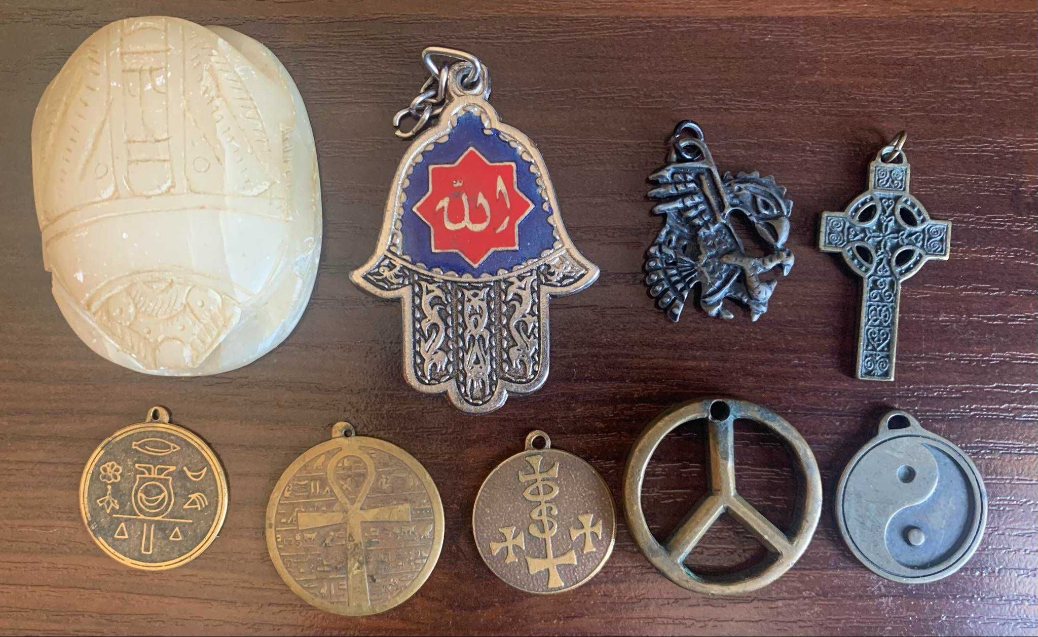 Stare wisiorki. Amulety. Ezoteryka. Zestaw Skarabeusz, Hamsa