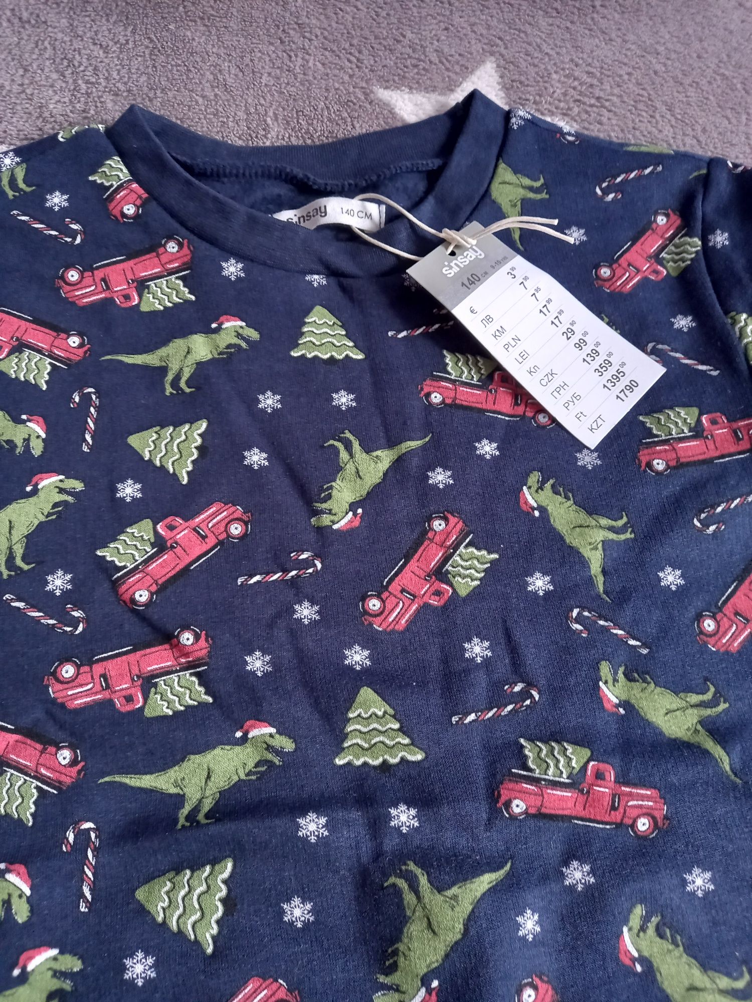 NOWA bluza sweter sweterek sinsay 140 dinozaur dinozaury święta metka