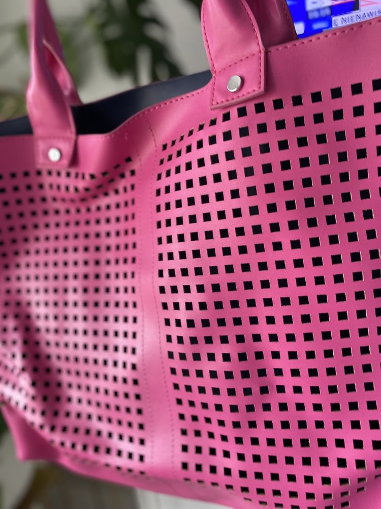 Różowa torebka duża A4 stylowa na ramię torba shopper