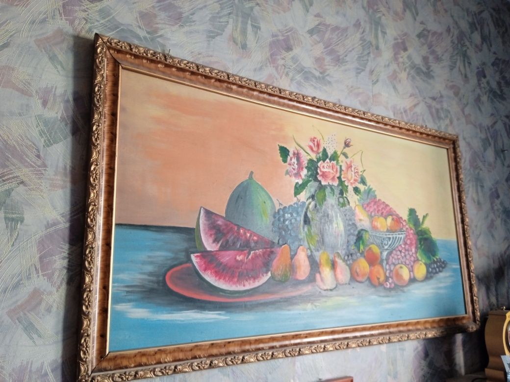Obraz olejny z PRL-u owoce