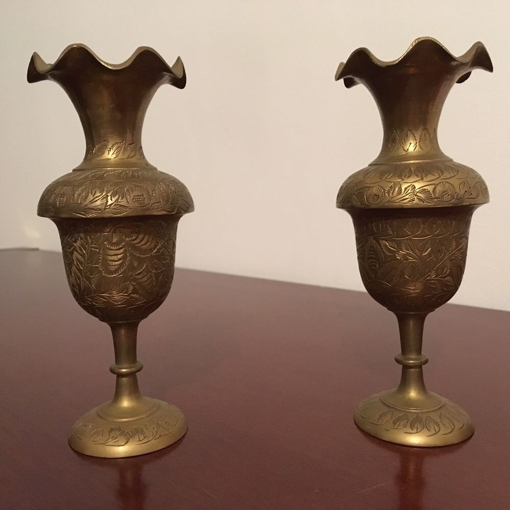 Jarras indianas em bronze, vintage, gravadas à mão