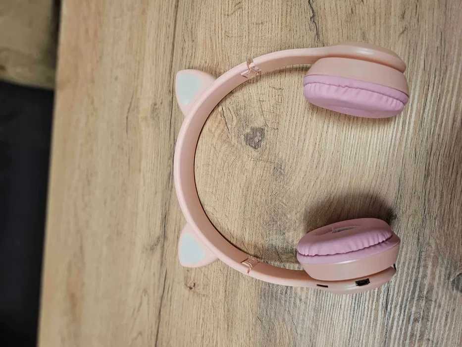 Słuchawki kocie uszy dla dzieci różowe bezprzewodowe 1szt