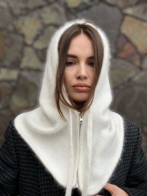 Капор / шарф з зав’язками і замком ангоровий Zefur One size білий