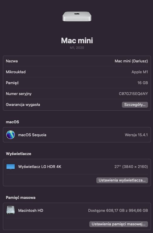 Mac Mini M1 16Gb 1TB SSD + stacja dokujaca 9w1