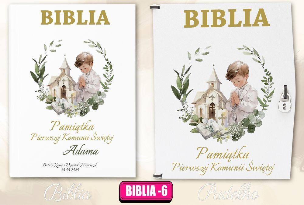 Biblia w pudełku pamiątka Pierwszej Komunii Świętej prezent na Komunię