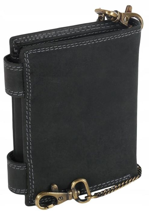 atrakcyjny, skórzany portfel męski z mosiężnym łańcuchem - always wild