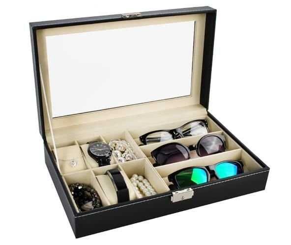 Szkatułka Organizer Pudełko Etui Na Zegarki 6szt Okulary Biżuterię