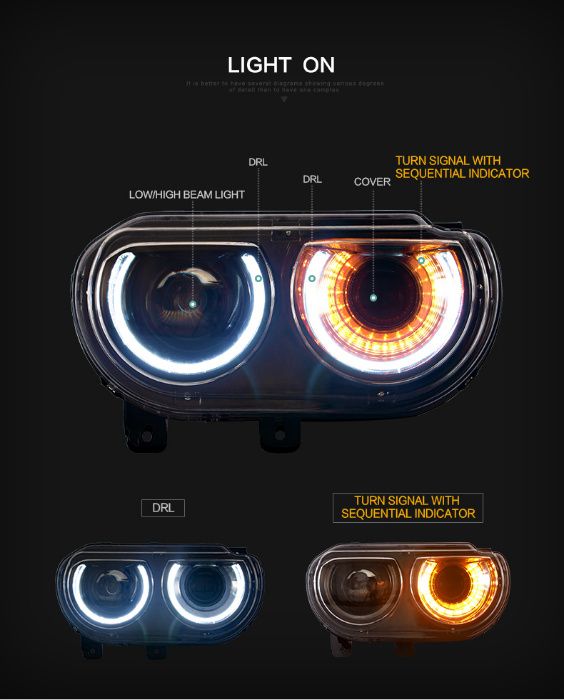 Головной свет фары фара LED линза Dodge Challenger 2008-2018