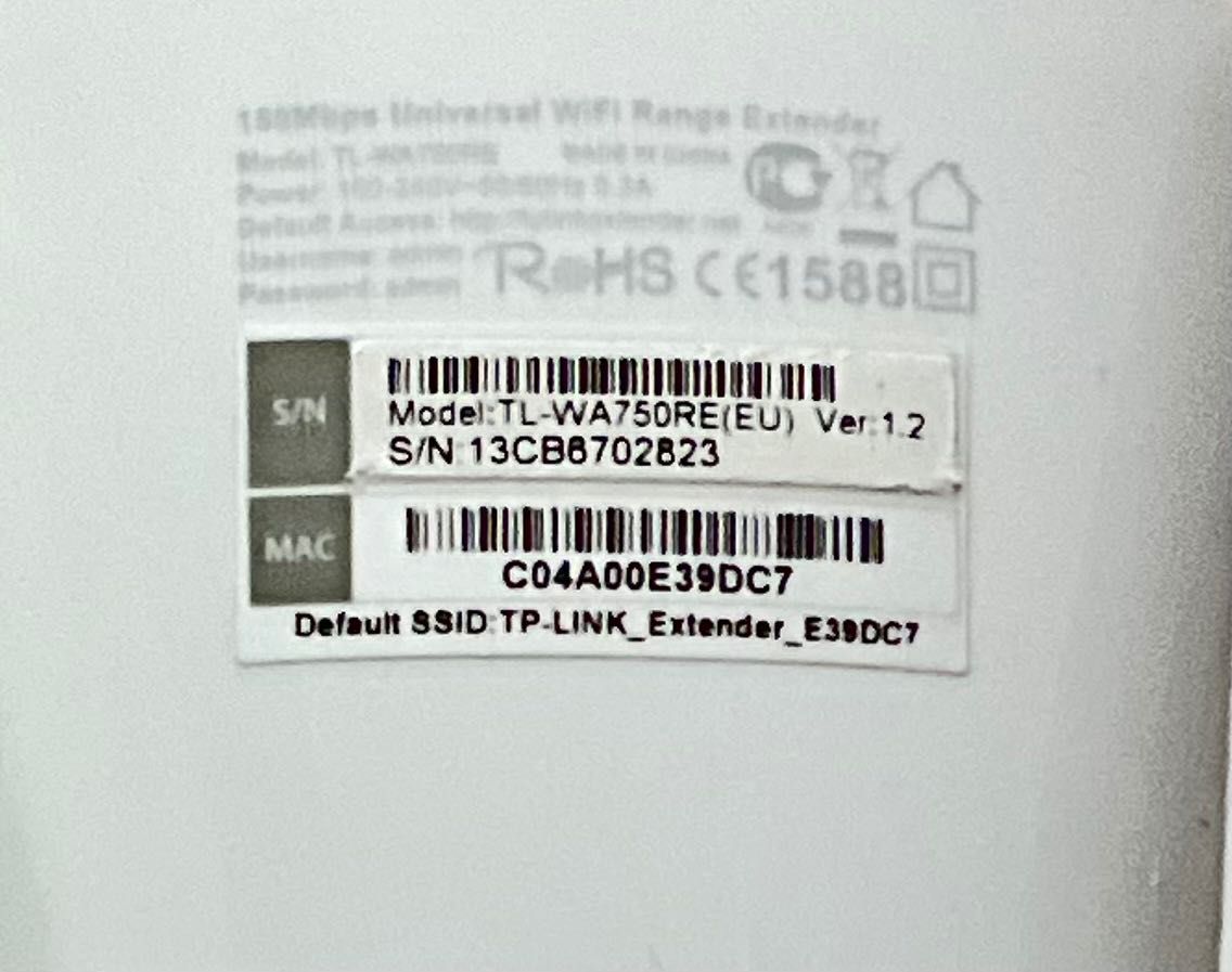 TP-Link TL-WA750RE extender LAN (802.11b/g/n 150Mb/s) plug repeater