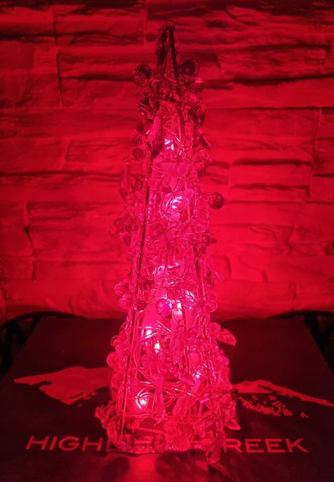 Lampka Choinka Czerwona z Koralików Ozdoba  Świąteczna Lampion