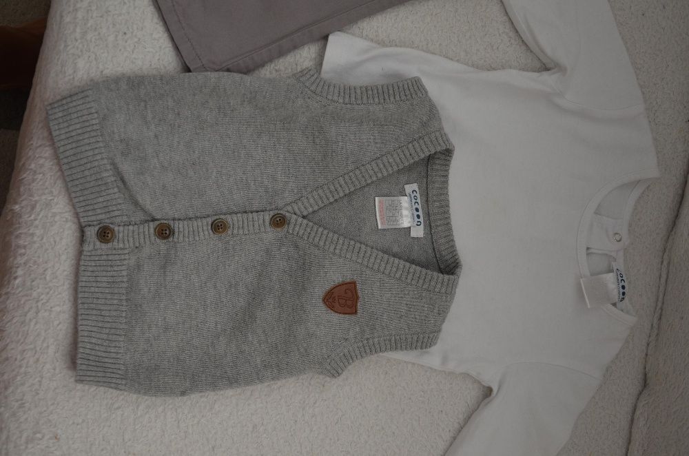 Komplet 3 częściowy elegancki kamizelka spodnie bluzka chrzest r.74