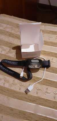 Налобный фонарик фонарь ліхтарик з вбудованим аккумулятором
