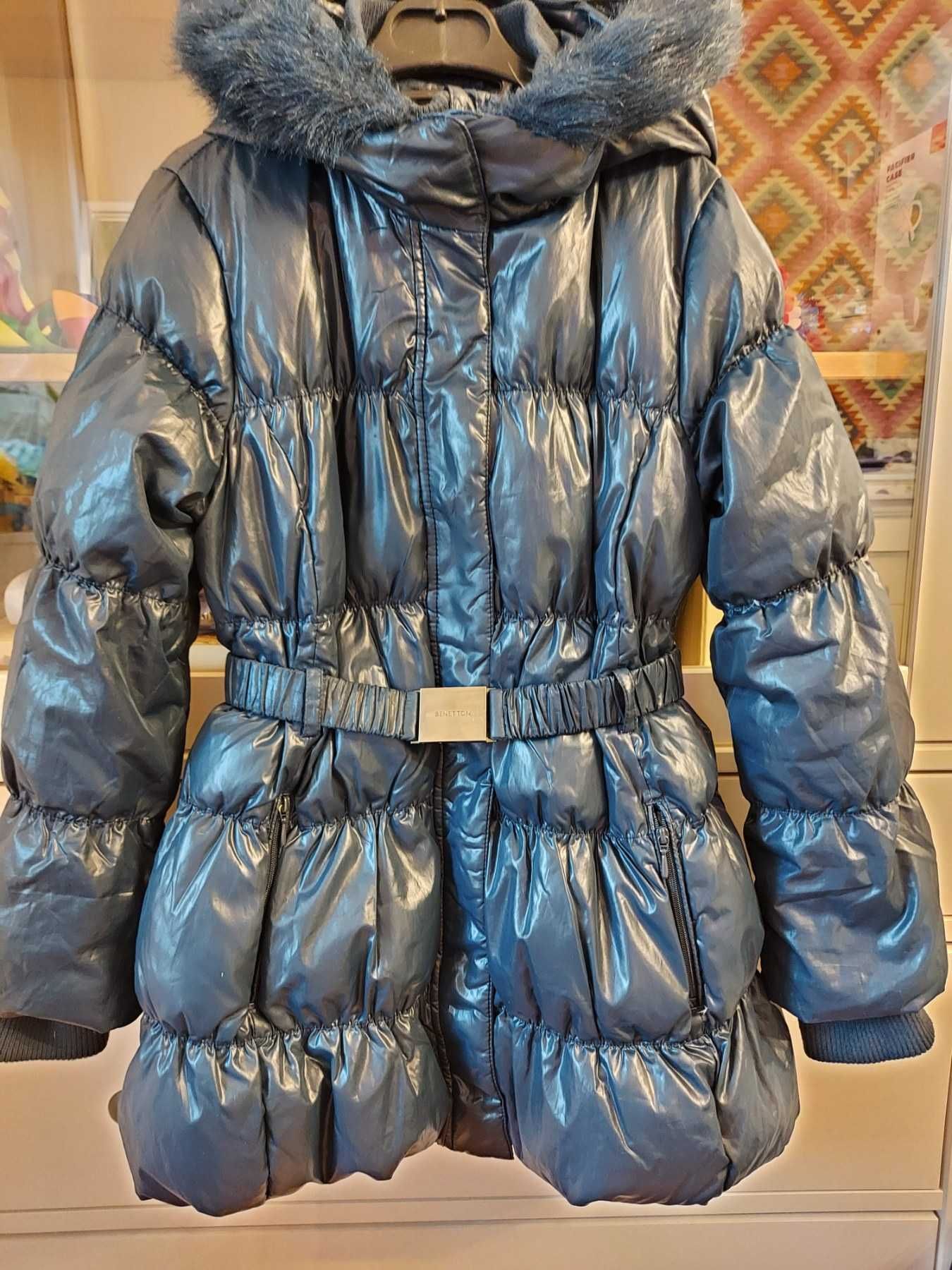 Пуховик Benetton, зимова куртка на дівчинку, 7-8 років