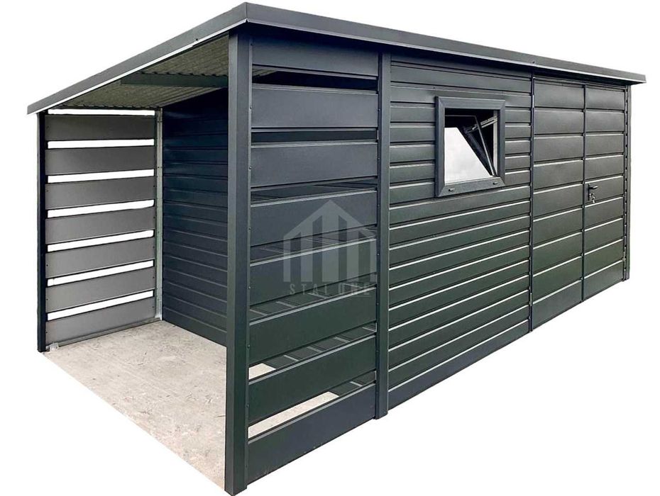 Schowek - domek ogrodowy 3,5x2m + wiata 1m - brama okno dach SO149