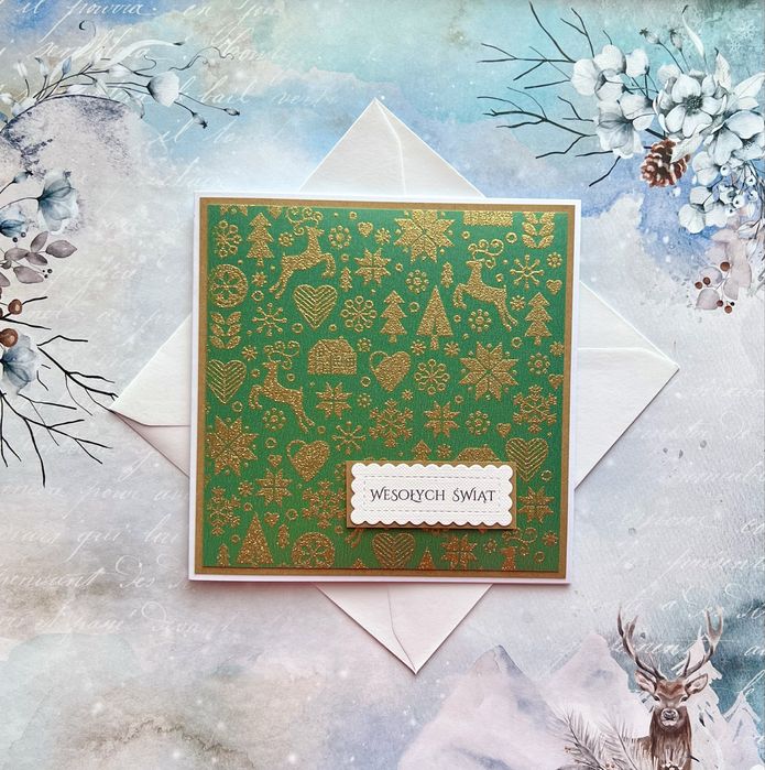Kartka świąteczna Boże Narodzenie ręcznie robiona z wkładką i kopertą