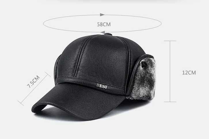 M30/ Zimowa, nowa męska czapka z daszkiem - imitacja skórzana