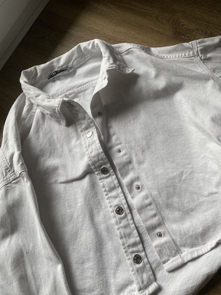 Jeansowa biala koszula oversize denim zara M