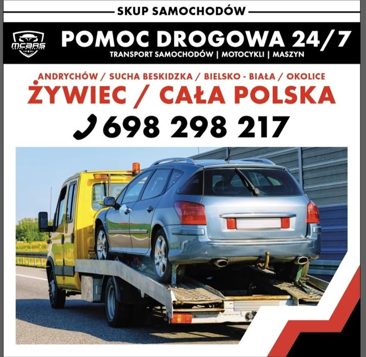 Pomoc Drogowa 24h Żywiec transport laweta do 10ton koparek wózków