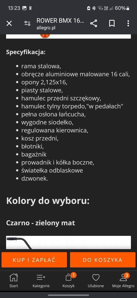Rower dziecięcy 16 cali