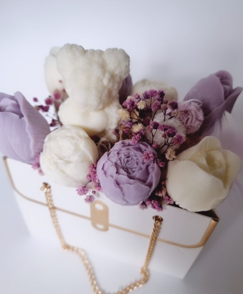 Flower Box elegancka torebka kwiaty z wosku sojowego prezent dekoracja
