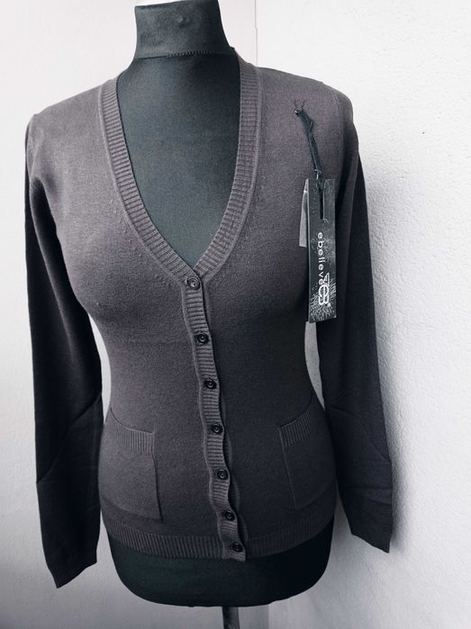 Ładny rozpinany brązowy sweterek z długim rękawem L/XL