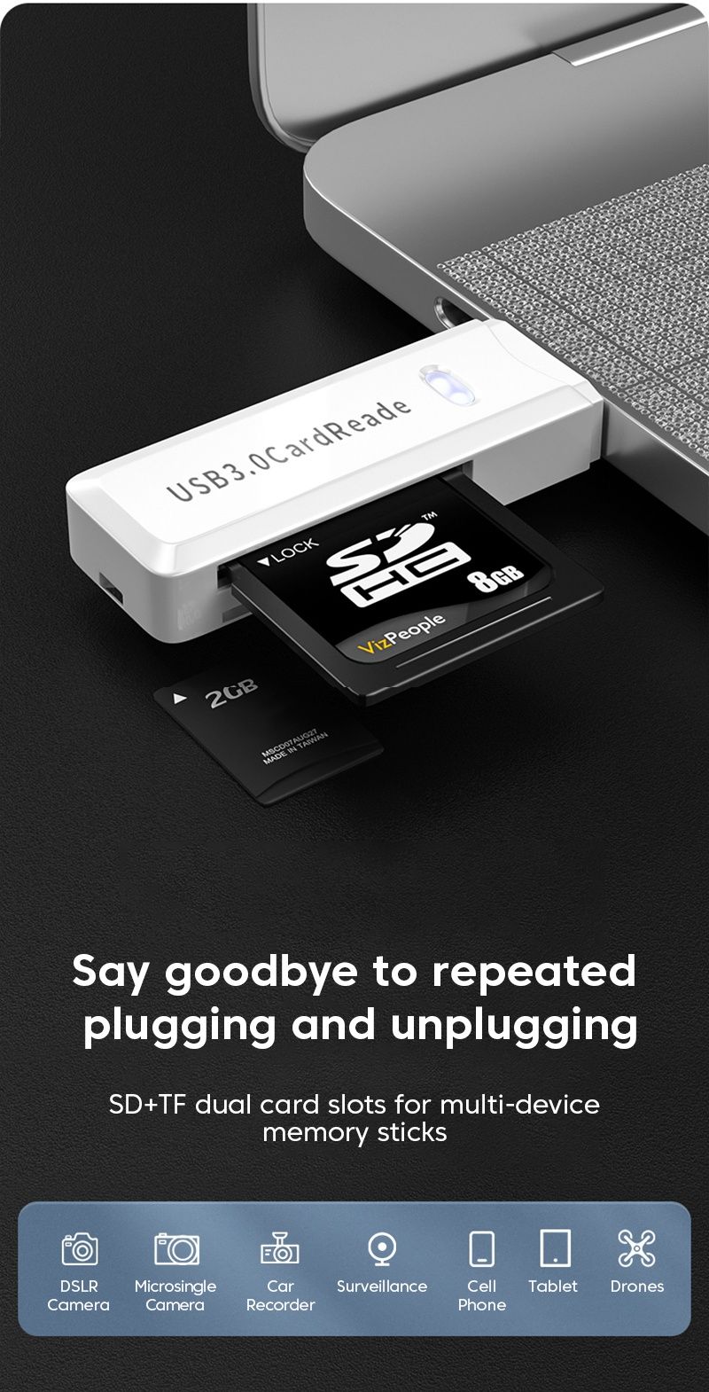 Pen leitor de cartões de memória USB 3.0