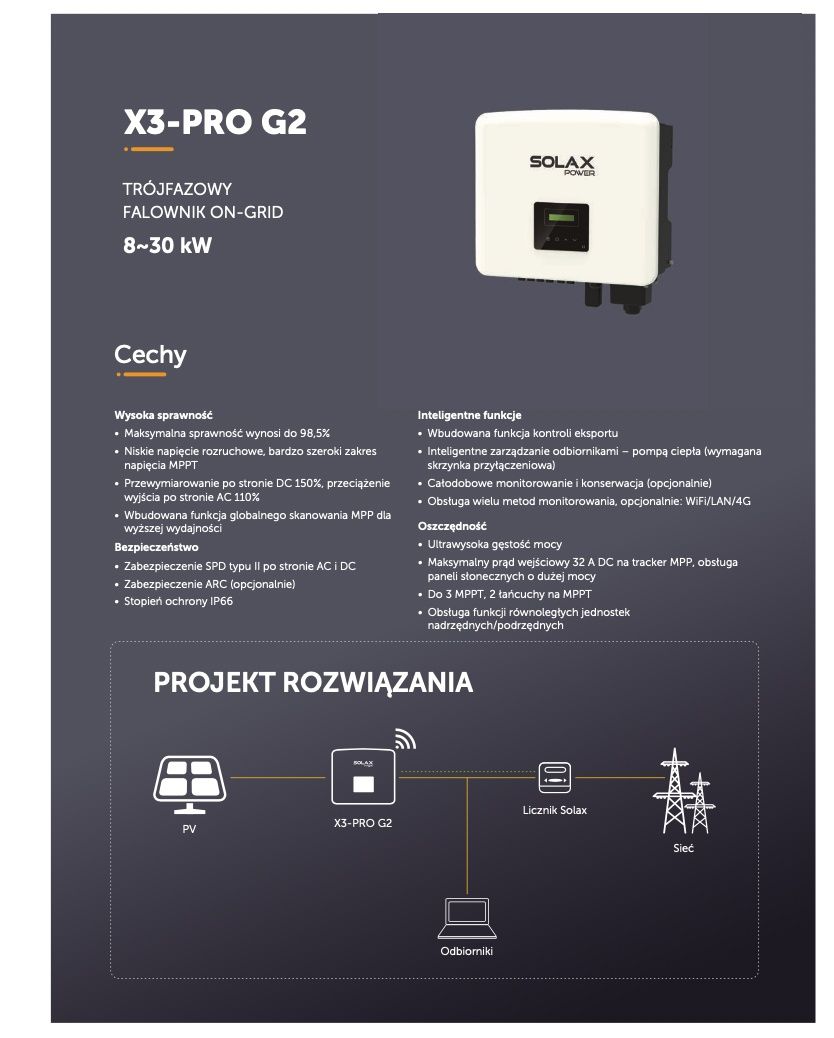 solax x3-pro-17k-g2, 3 fazy, 2 mppt, ip66, 2 łańcuchy/mppt