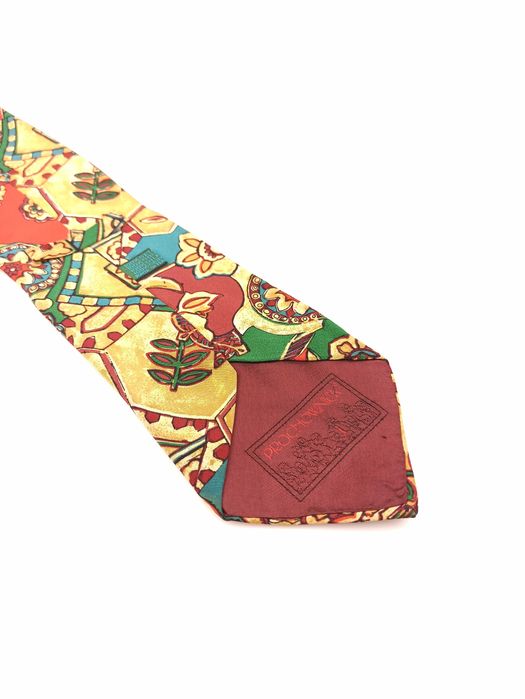 Prochownick żółty czerwony jedwabny krawat w kwiaty ap67