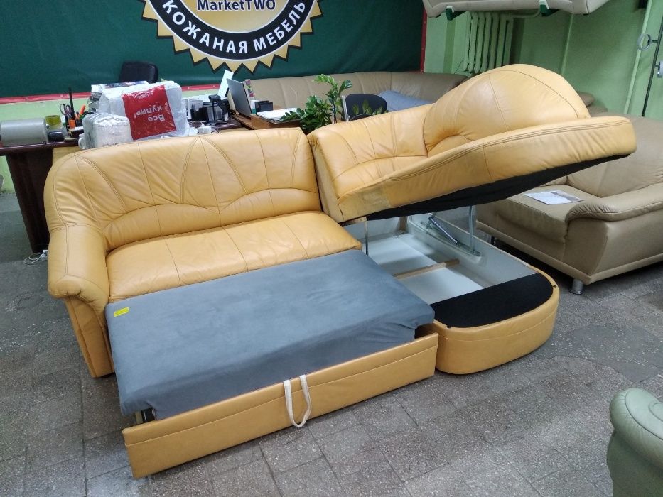 Кожаный шкіряний угловой диван со спальным местом (191201)