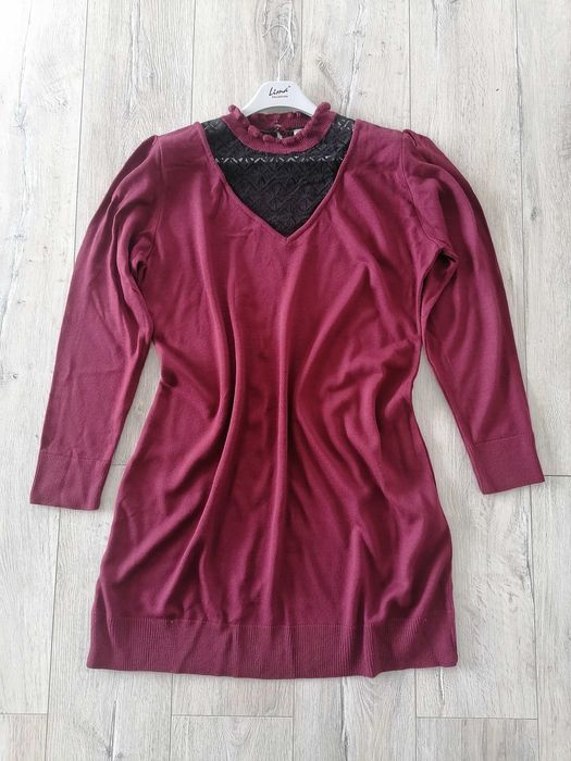 Nowa sukienka sweterkowa dzianinowa z koronką golf 48 50 jesień