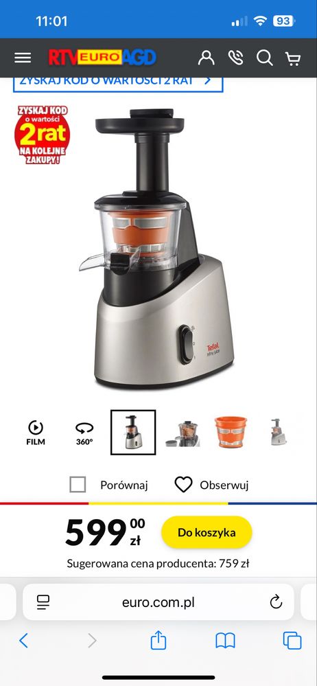 Wyciskarka wolnoobrotowa Tefal Infiny Press ZC255B