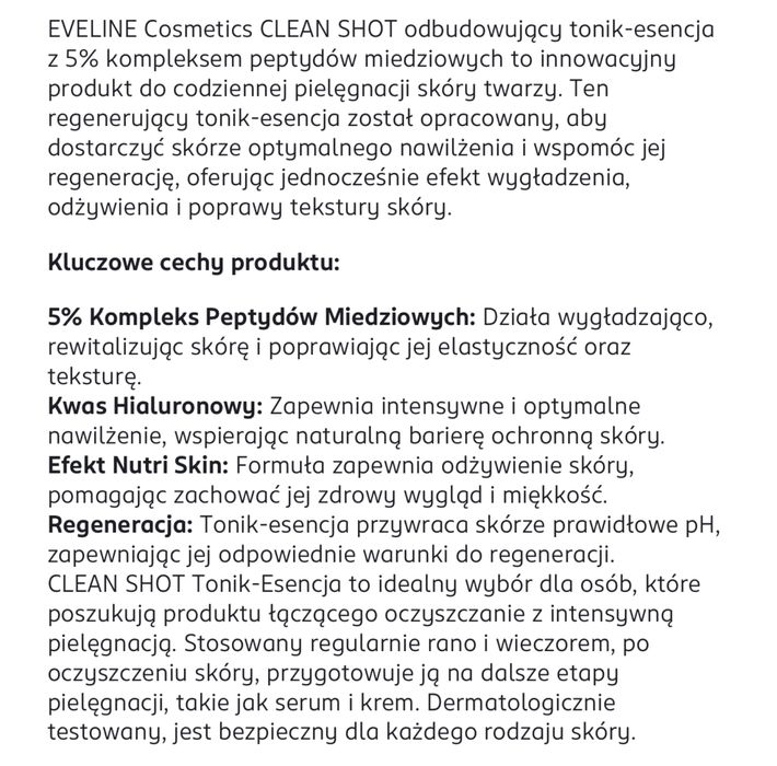 EVELINE Tonik esencja do twarzy odbudowujący 5% peptydy 200 ml