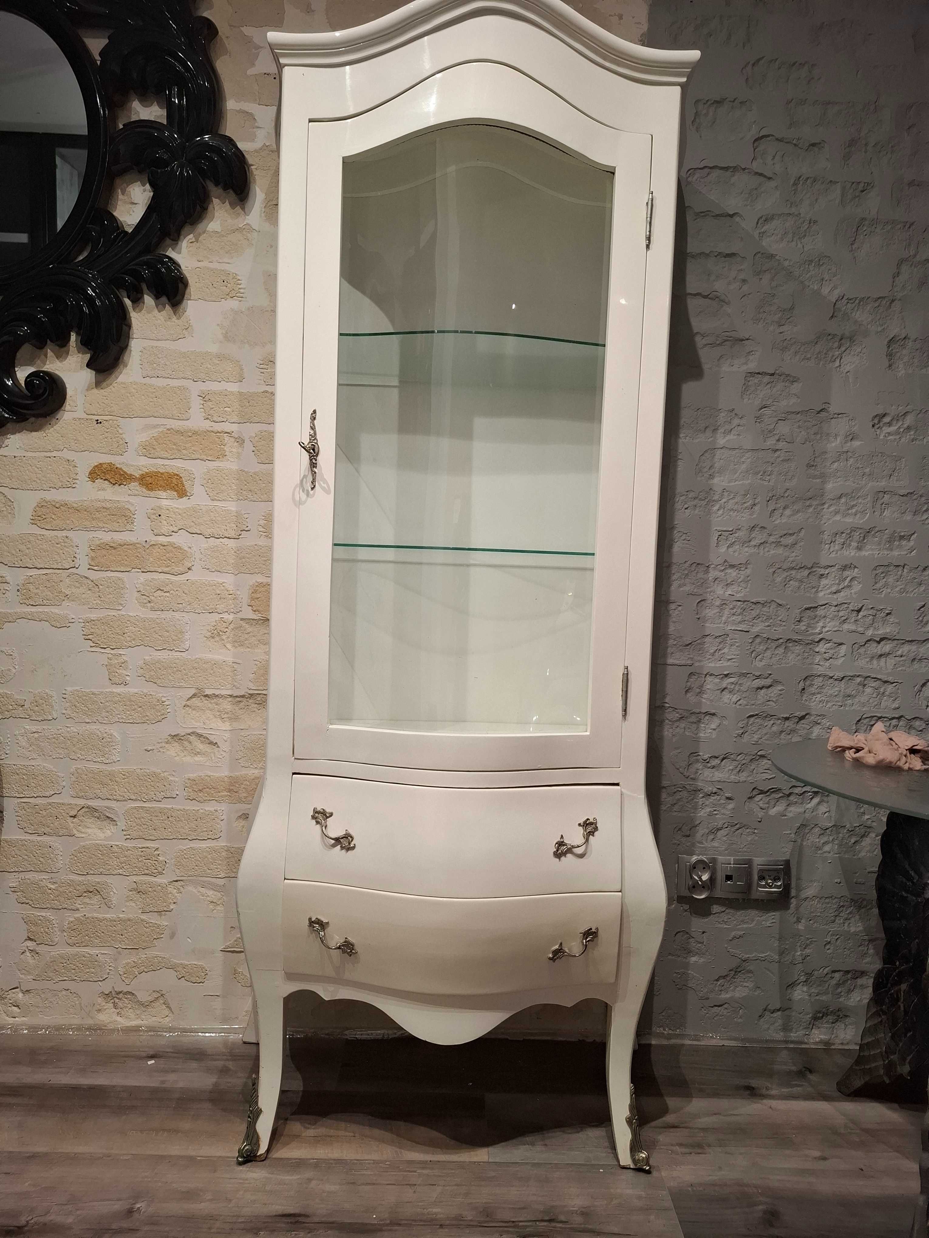 Stylowa biała witryna glamour do salonu + komoda