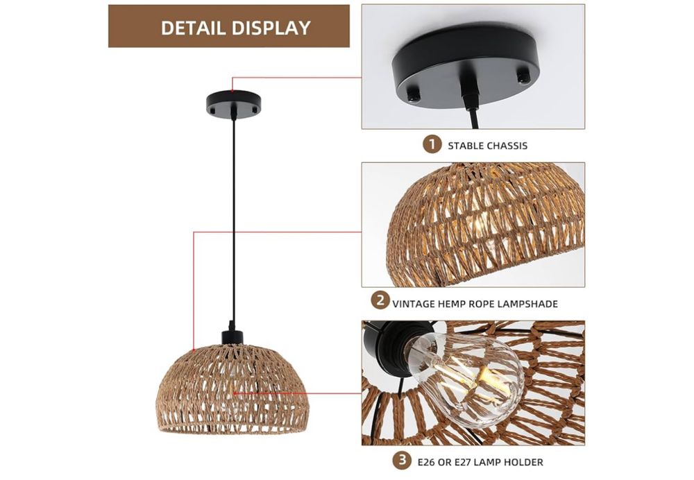 Rattanowa Lampa Wisząca Boho Vintage Piękna