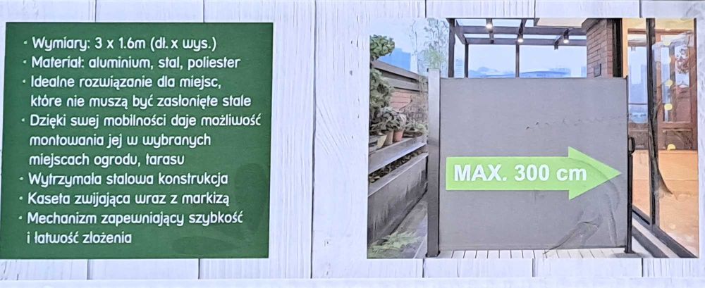 Markiza tarasowa boczna 160x300 cm