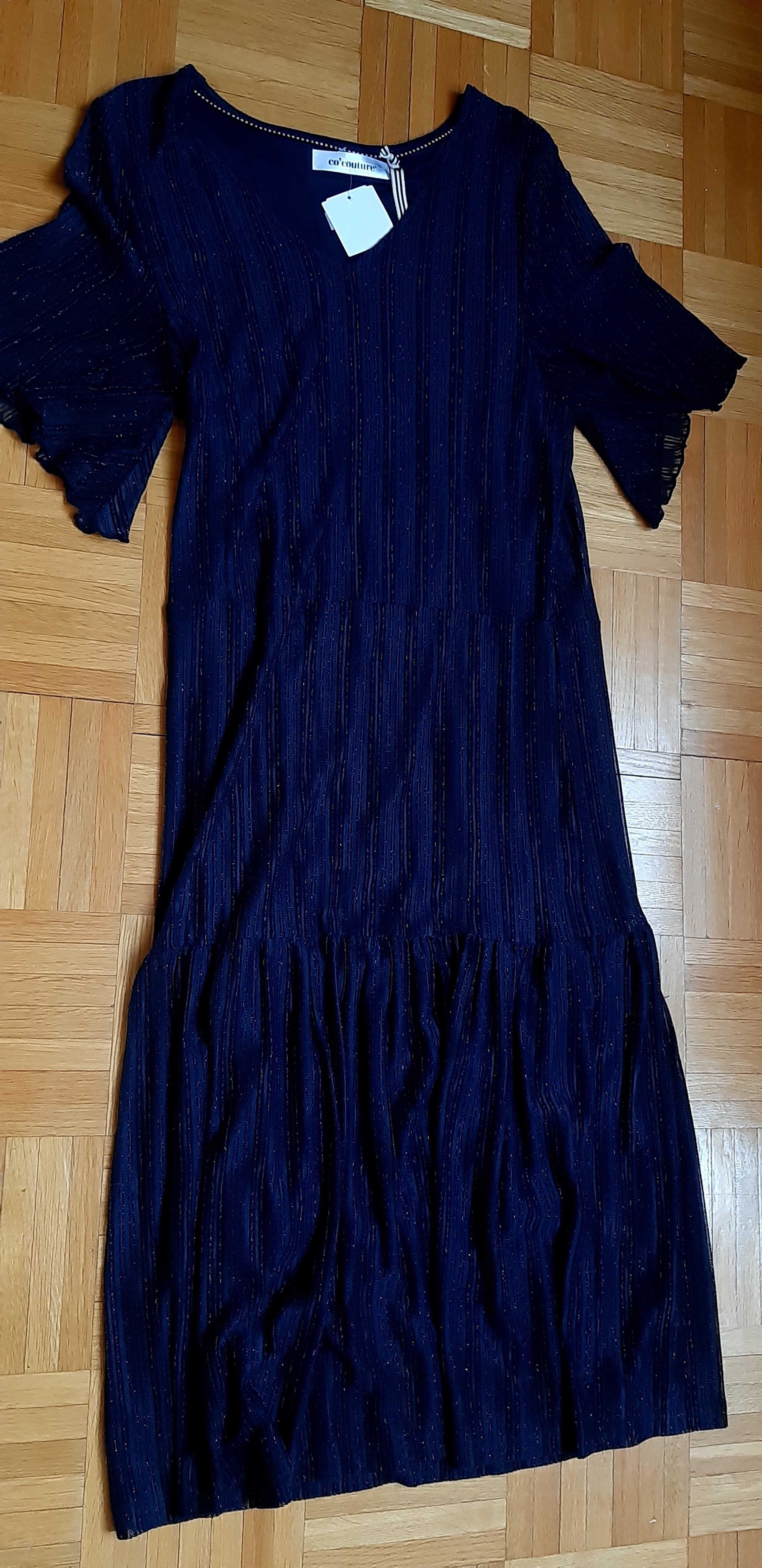 Nowa z metką granatowa sukienka co'couture lata 20 30 XS