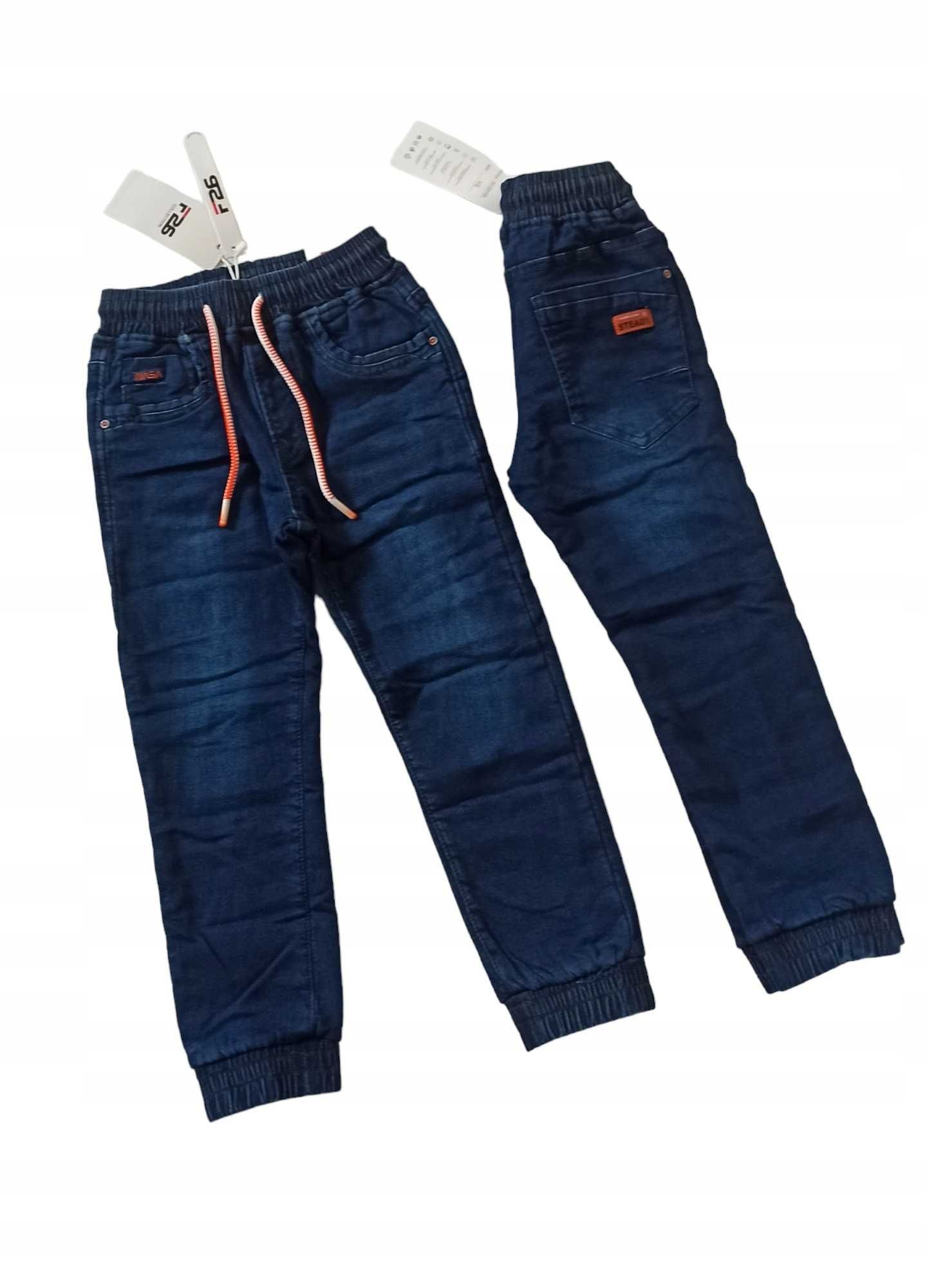 Spodnie Jeans miękkie elastyczne GUMA ocieplane polarem nowy r 110-116